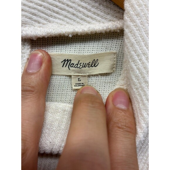 Madewell Sweater Top Women’s Ivory Textured Knit Mixed Fabric Long Sleeve L - Picture 6 of 11